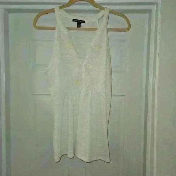 Cable & Gauge Womens Loose Fit Boho Embroidered Tank Top Size XL White - Picture 1 of 10